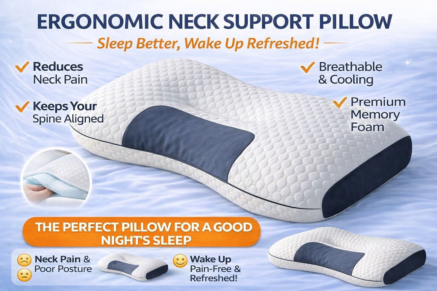 Orthopedic Neck Pillow without Collapse - Up to 48x74 cm